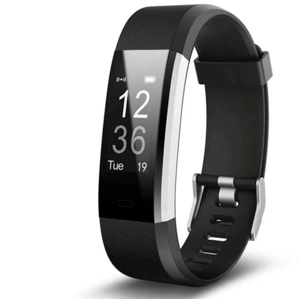 Lintelek ID115Plus Fitness Tracker, Purple + Black Bands, Heart Rate Tracker +